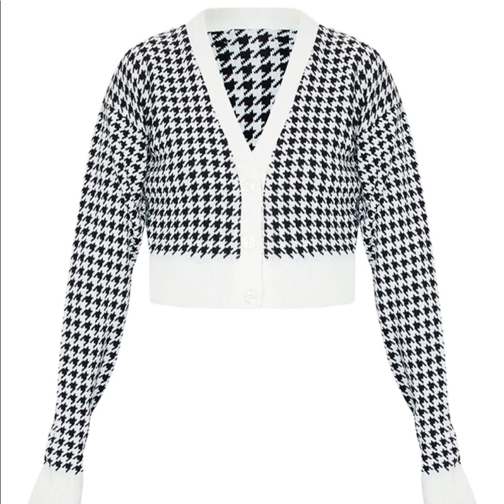 Monochrome Dogstooth Knitted Crop Cardigan